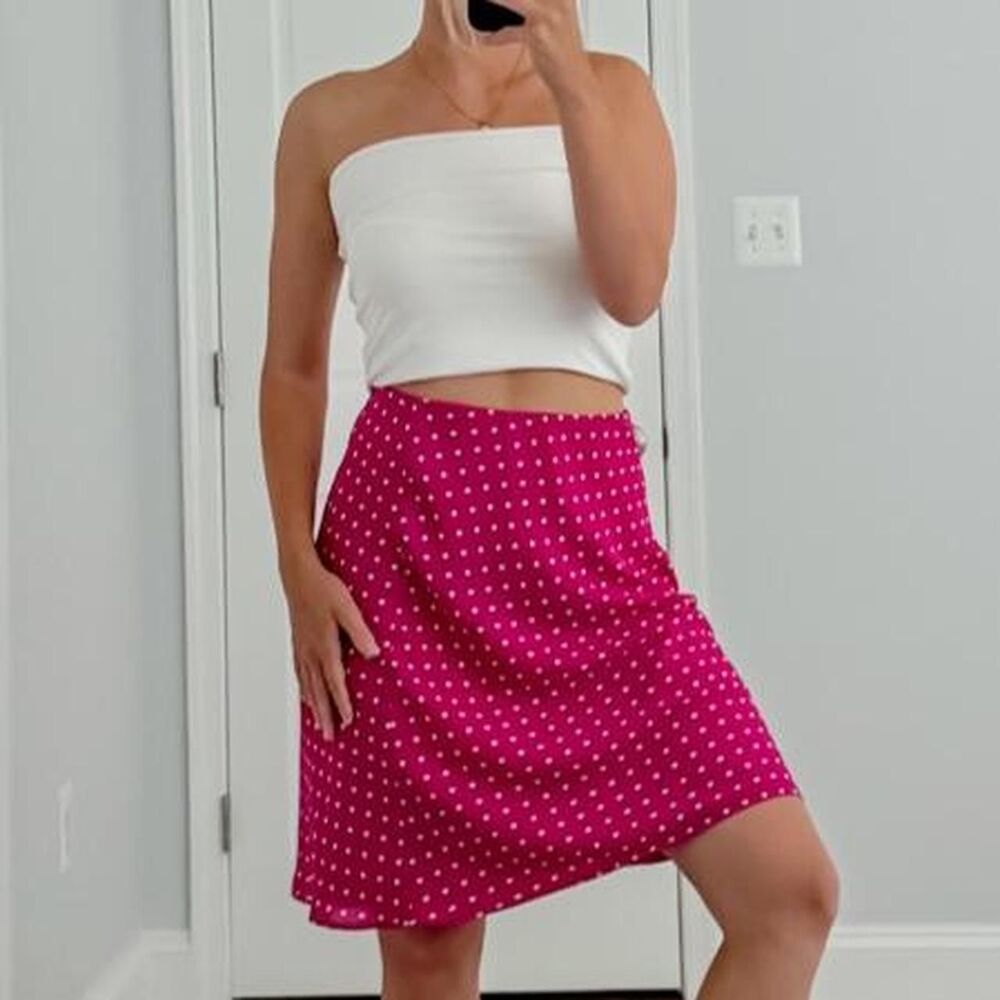 Talbots pink polka dot midi skirt